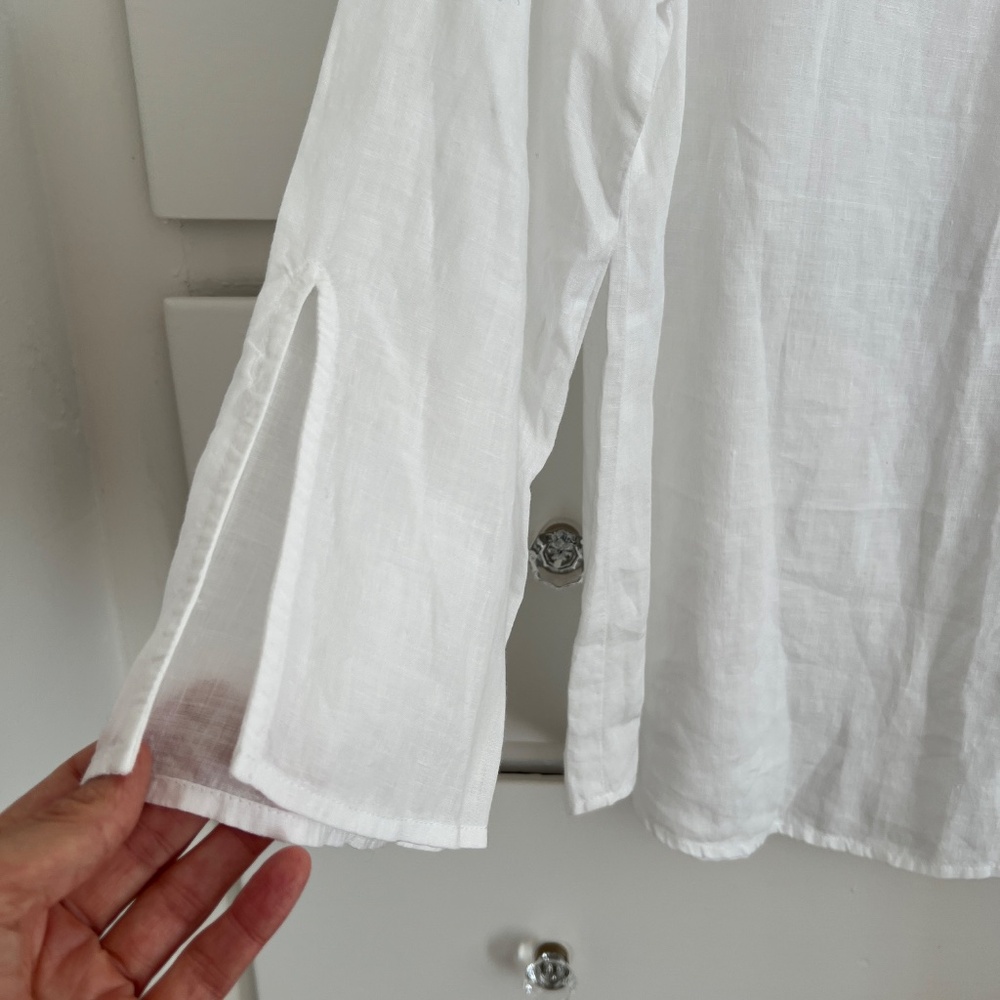 Eileen Fisher Organic Linen White Blouse Open Sleeve Top M - Picture 3 of 6